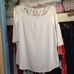 striped with mesh deatail women shirt